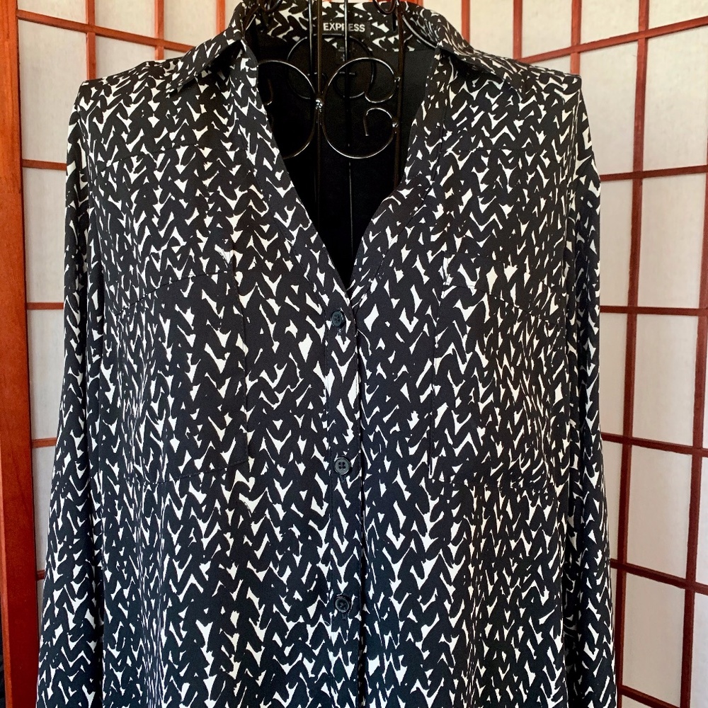 Express Patterned Shift Button Down Midi - image 1